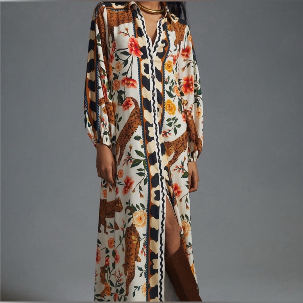 FARM Rio X Anthropologie Jaguar button down maxi dress